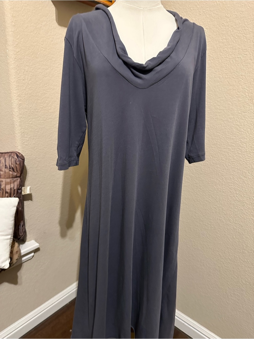 %100 organic cotton Cowl Neck Dress in Slate Gray Size XL Prairie Undergrou